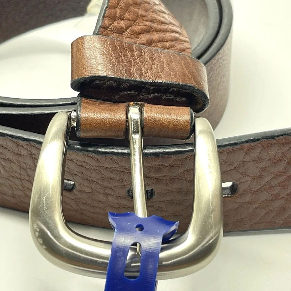 Cowhide Leather Men's Brown Solid Brass Buckle Imported Italian‎ Belt Size 44